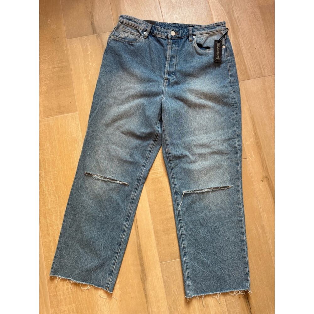 BlankNYC The Baxter Ribcage Straight Leg Jeans Distressed Raw Hem Size 31